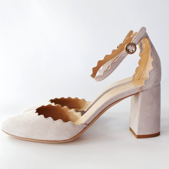 New CHLOE Scalloped d'Orsay Suede Heeled Pumps - Picture 7 of 13